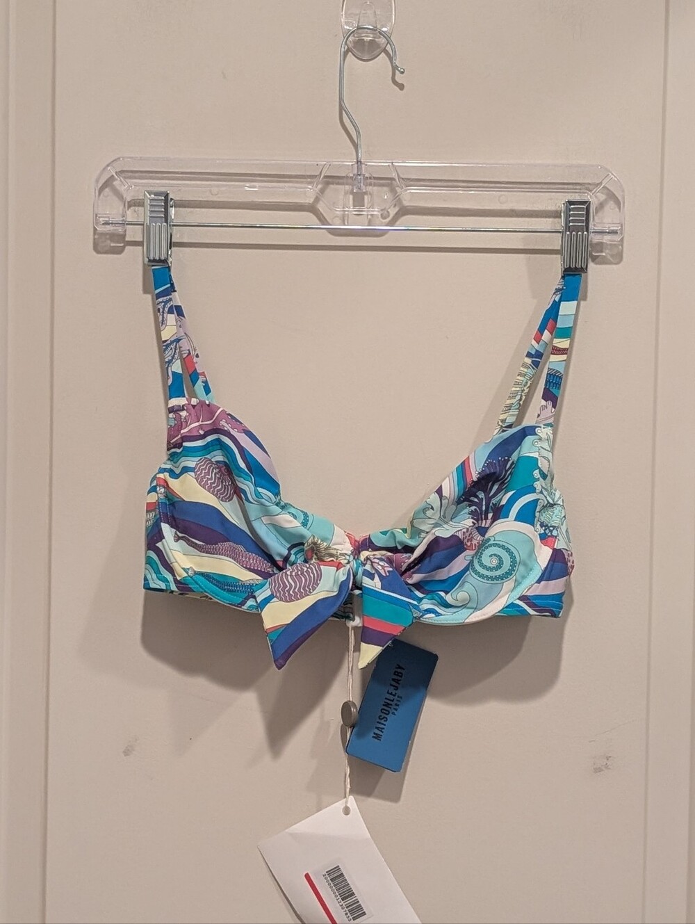 MAISON LEJABY Aquatique knotted printed bikini top 32D